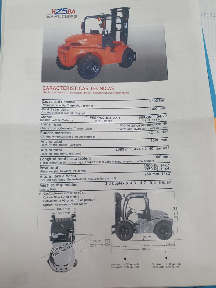 Rough terrain forklift CARRETILLA TODOTERRENO MAST H25DA