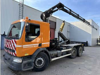 Hook lift truck Renault PREMIUM 340 6x2 + CRANE HIAB 102-5 - 5/6 F - LIFT / STEERING AXLE - 221.000km - BE truck