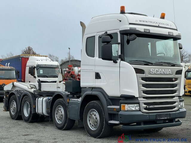 Hook lift truck Scania G 450 8x2 M-TEC Silosteller Retar. Deutscher LKW