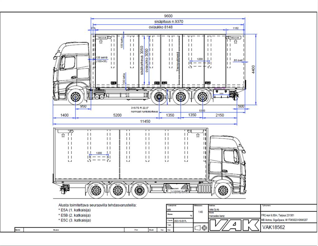 Cab chassis truck Mercedes-Benz Actros 3563 L/8x4/4 NLA 9,6m 2-lämpö kylkiaukeava: picture 13