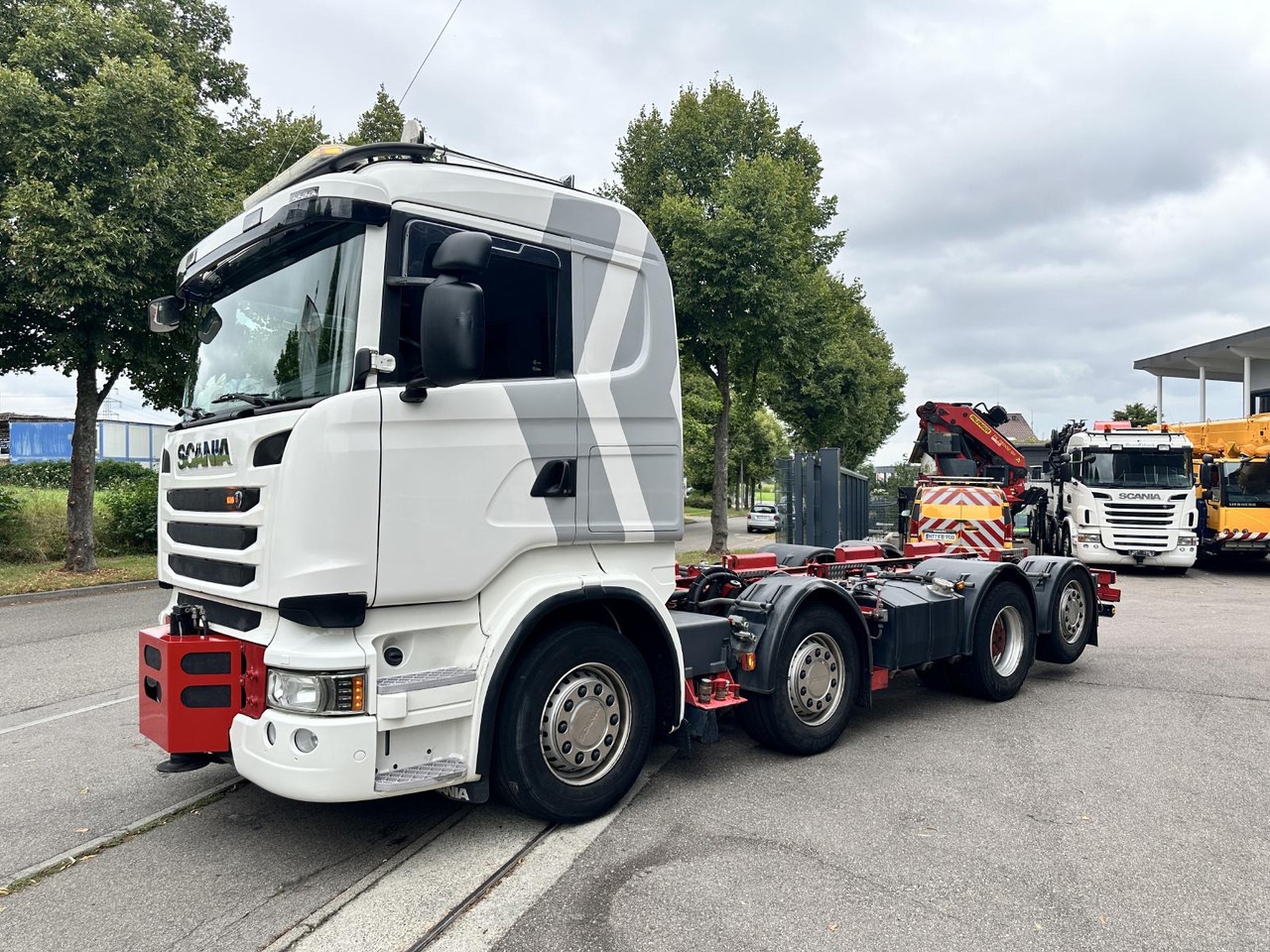 Dropside/ Flatbed truck, Crane truck Scania R 480 LB 8x2 | Palfinger PK 78.002-SH E | 100 t Schwerlast-Transportraupe | Abrollkipper: picture 36